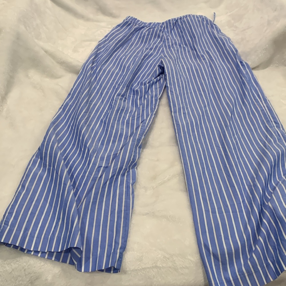 H & M 2 pocket pull on pants, elastic waistband blue with white strips Size M - Picture 2 of 4
